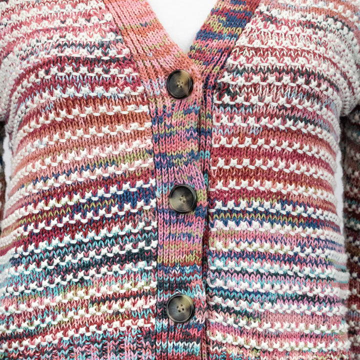 Veronica Beard Ansonia Pink/Blue Striped Cotton Cardigan