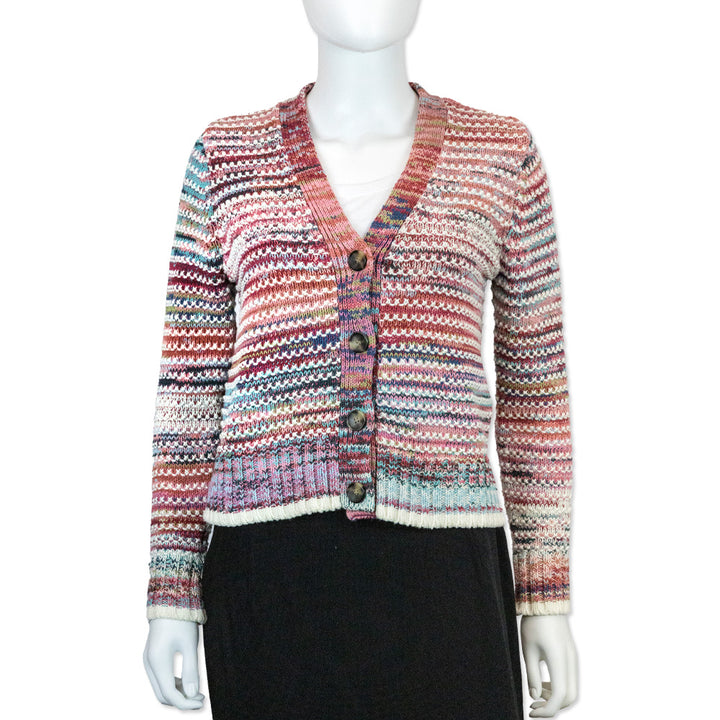 Veronica Beard Ansonia Pink/Blue Striped Cotton Cardigan