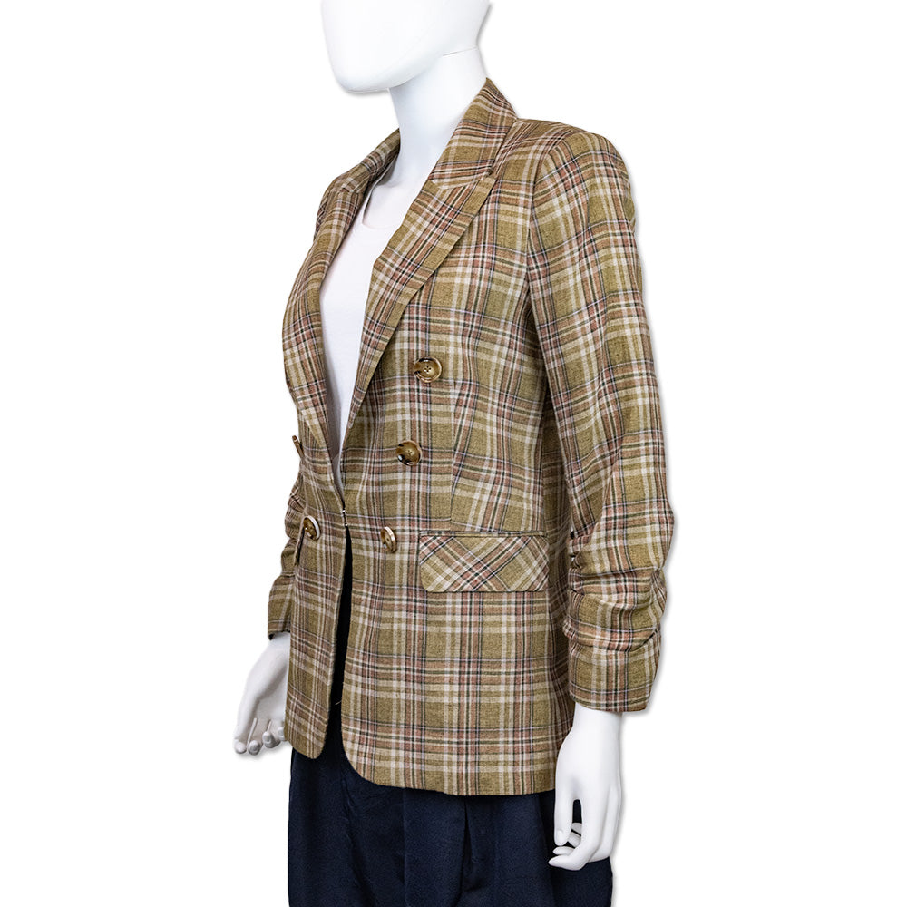 Veronica Beard Beacon Dickey Green Plaid Linen Blazer