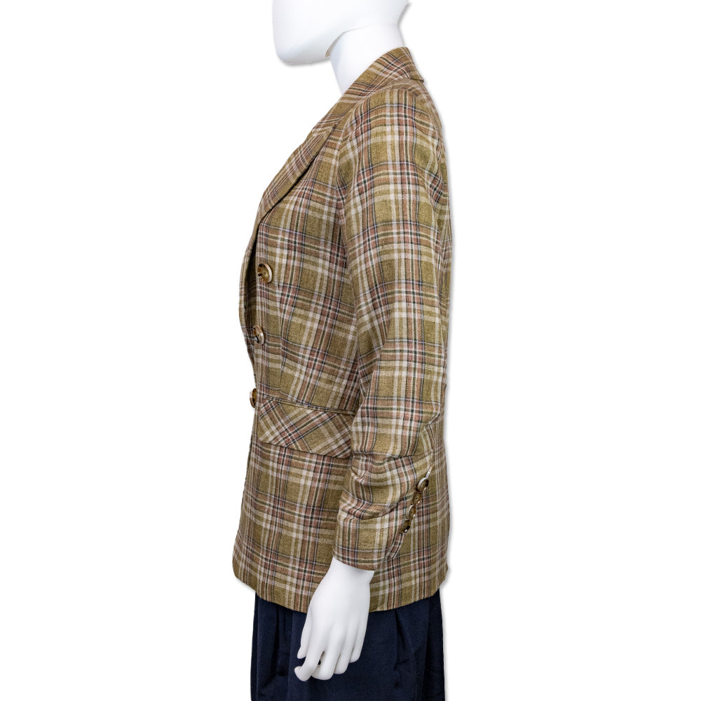 Veronica Beard Beacon Dickey Green Plaid Linen Blazer