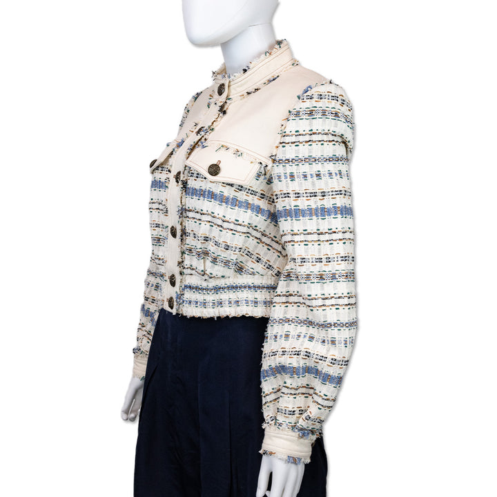 Veronica Beard Darren Ecru Ivory Cotton-Blend Tweed Jacket