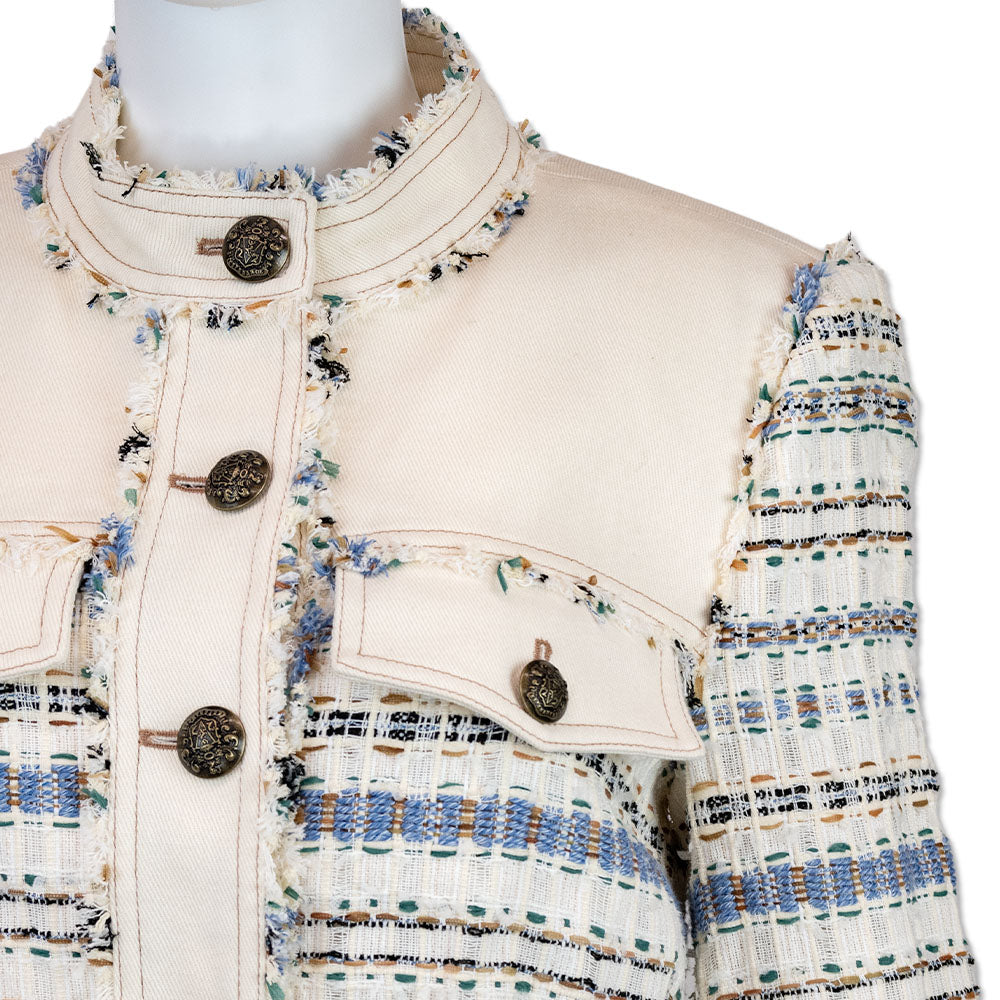 Veronica Beard Darren Ecru Ivory Cotton-Blend Tweed Jacket