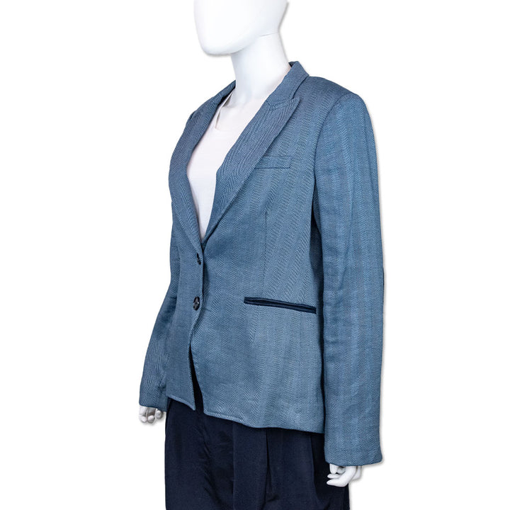 Veronica Beard Navy Chevron Print Linen Blend Blazer