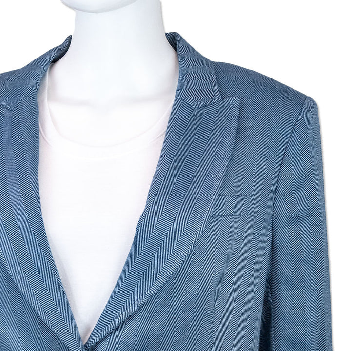 Veronica Beard Navy Chevron Print Linen Blend Blazer