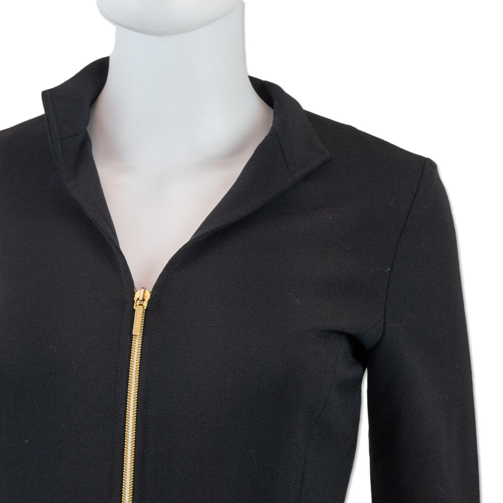 Versace Classic V2 Black Long Sleeve Gold Zipper Dress