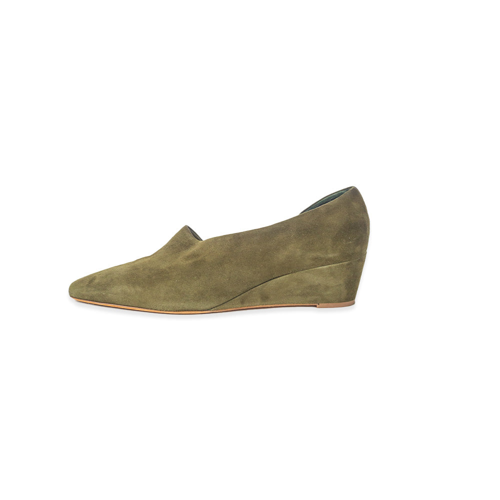 Vince Barolo Military Green Suede Wedge Pump