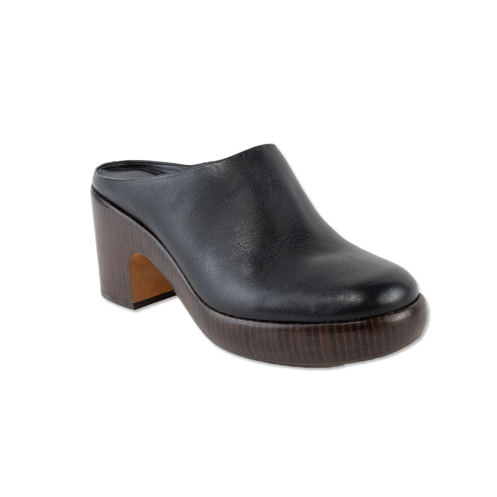 Vince Black Leather Mules with Brown Platform Heel