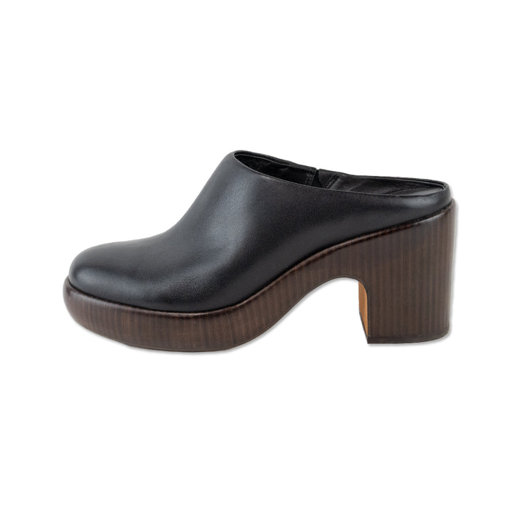 Vince Black Leather Mules with Brown Platform Heel