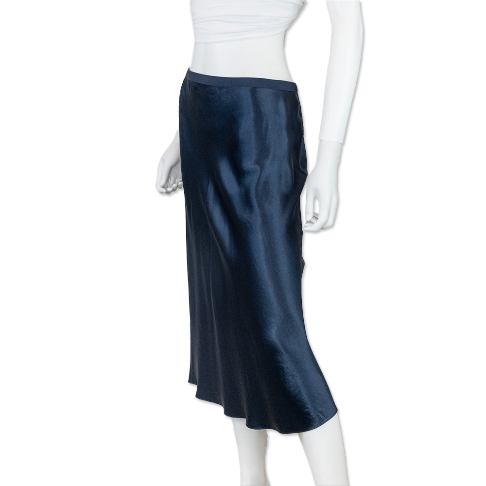 Vince Navy Satin Midi Skirt