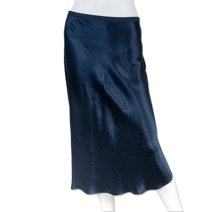 Vince Navy Satin Midi Skirt