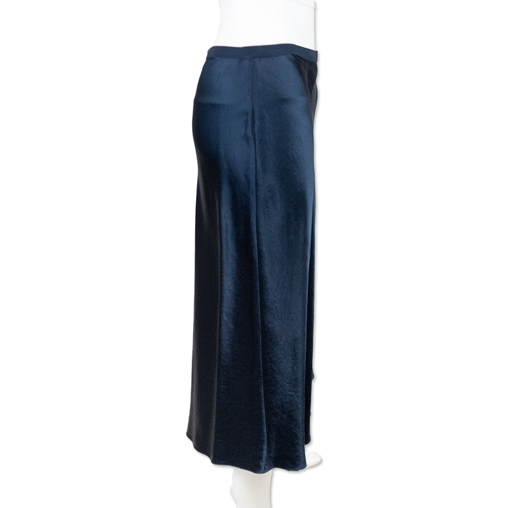 Vince Navy Satin Midi Skirt