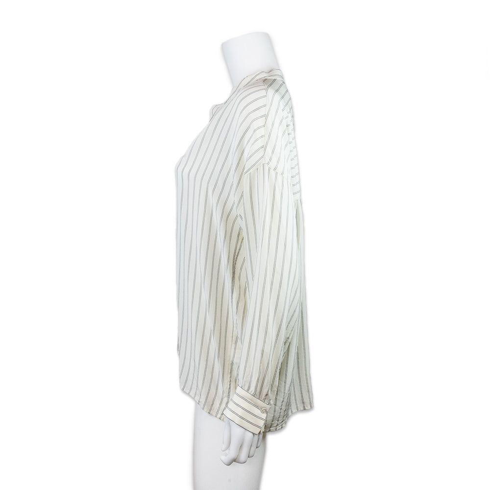 Vince Striped V Neck Long Sleeve Silk Tunic