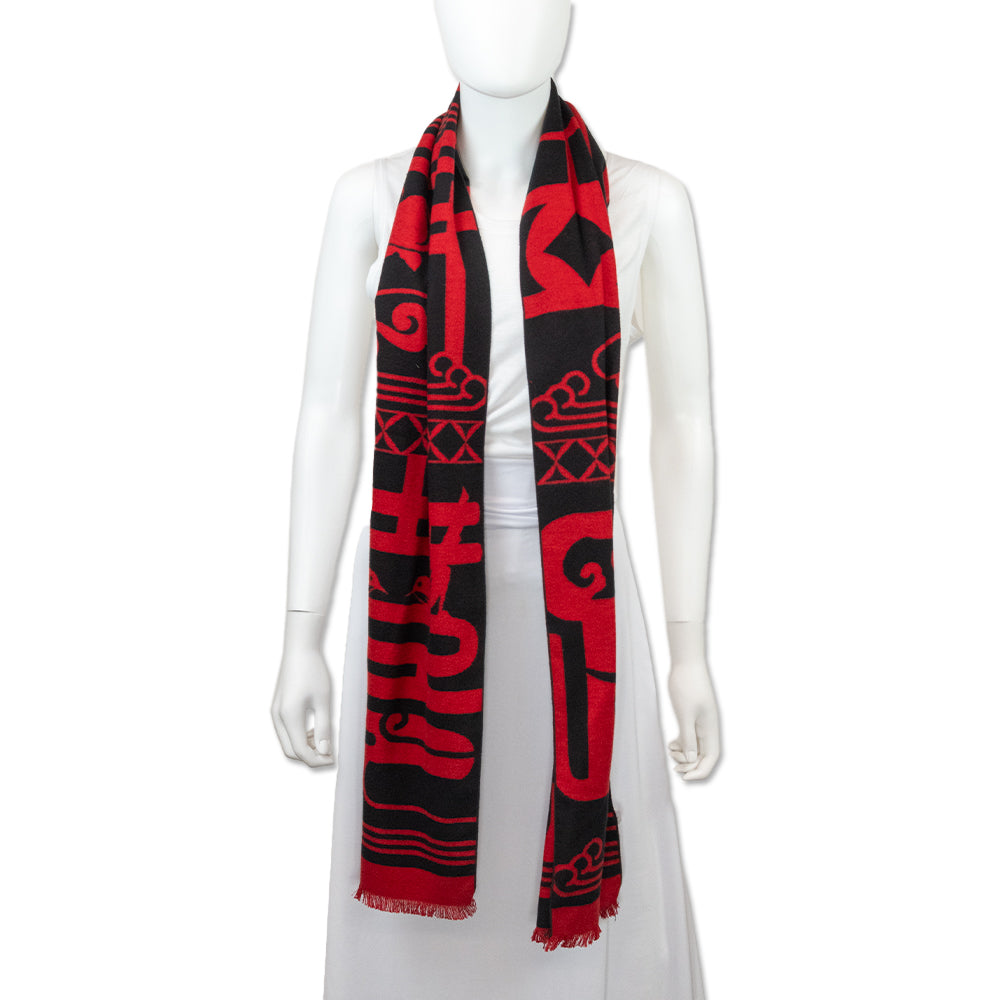 Wensli Red Black Print Silk Scarf