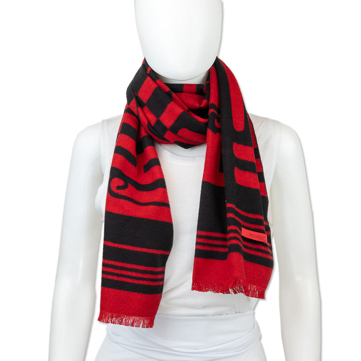 Wensli Red Black Print Silk Scarf