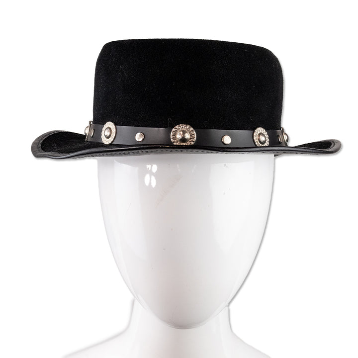 Winfield Cover Black Suede Studded Flat Brim Hat