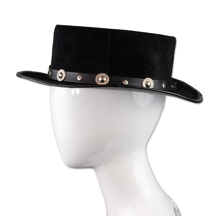 Winfield Cover Black Suede Studded Flat Brim Hat