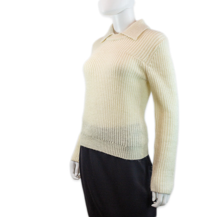 Rag & Bone Madix Cream Wool/Alpaca Blend Knit Polo Sweater