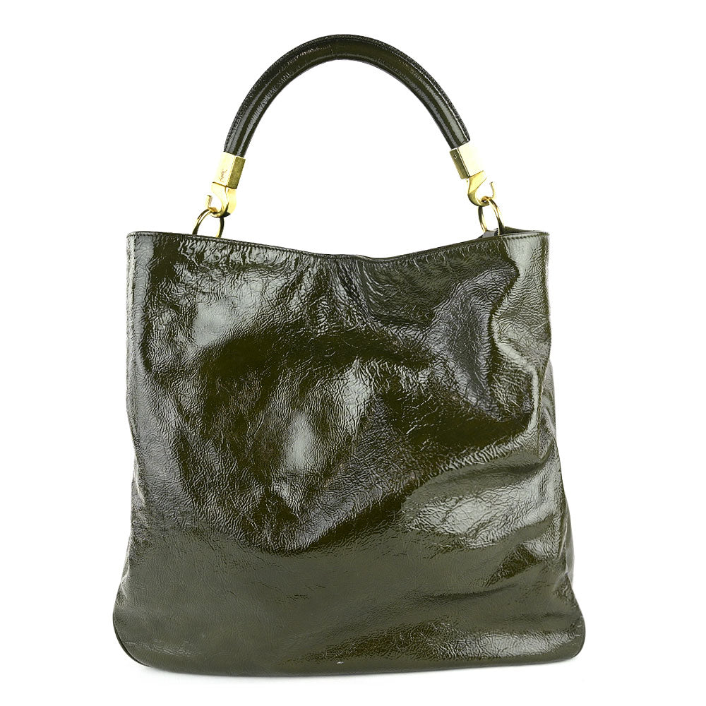 YSL Roady Dark Olive Patent Leather Hobo Bag