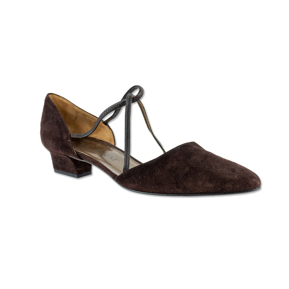 Yves Saint Laurent Brown Suede D'Orsay Pointed Toe Pumps