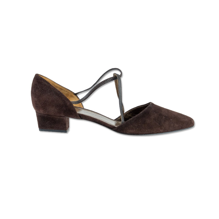 Yves Saint Laurent Brown Suede D'Orsay Pointed Toe Pumps