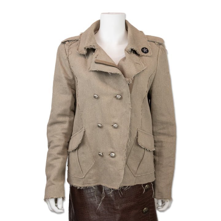 Zadig & Voltaire Beige Military Inspired Distressed Zip Front Jacket