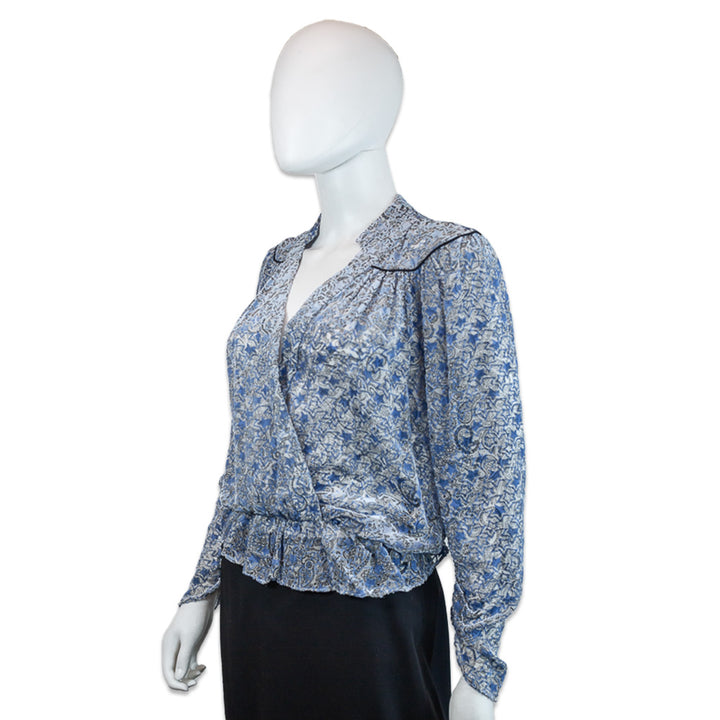 Zadig & Voltaire Tori Paisley Blue Velour Long-Sleeve Blouse