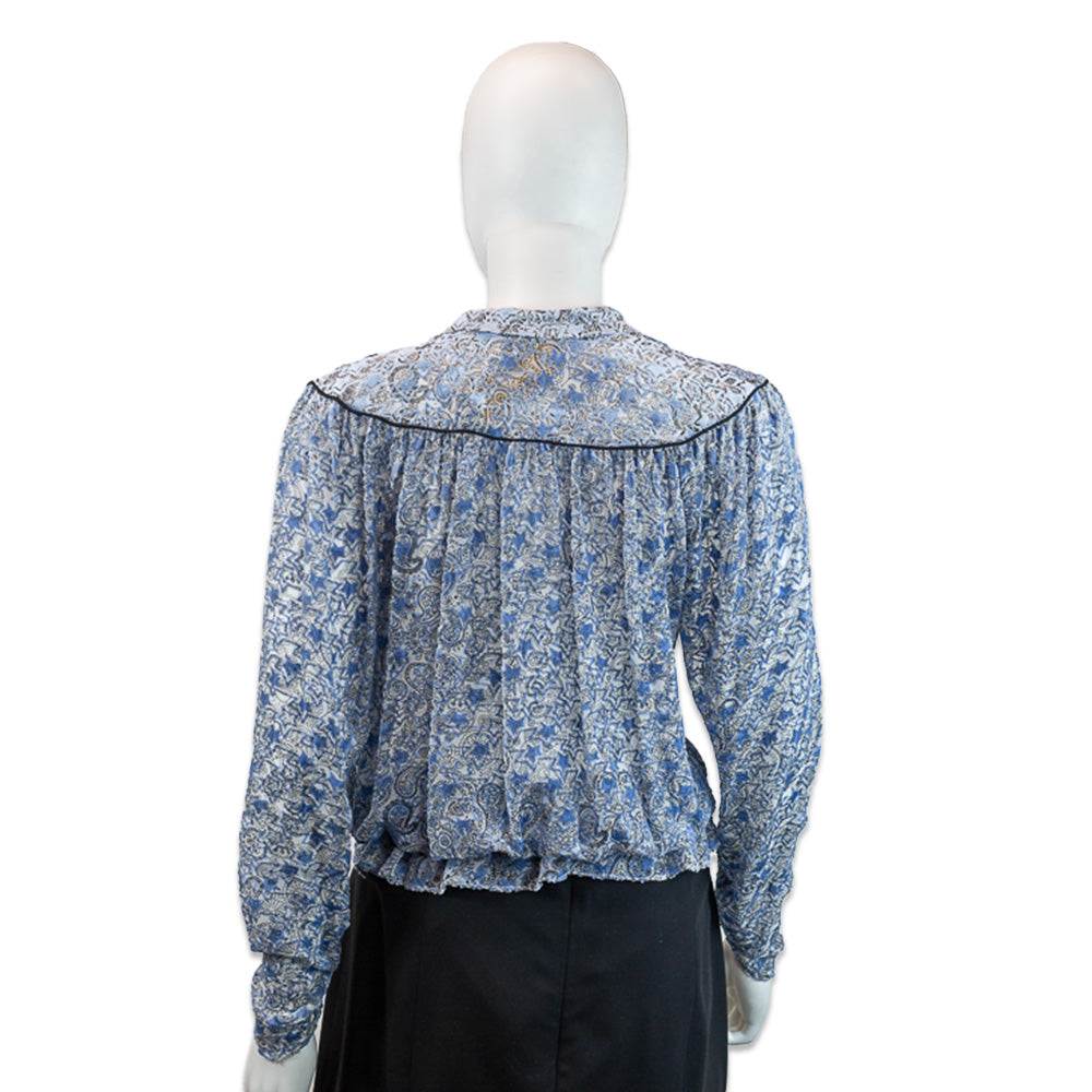 Zadig & Voltaire Tori Paisley Blue Velour Long-Sleeve Blouse