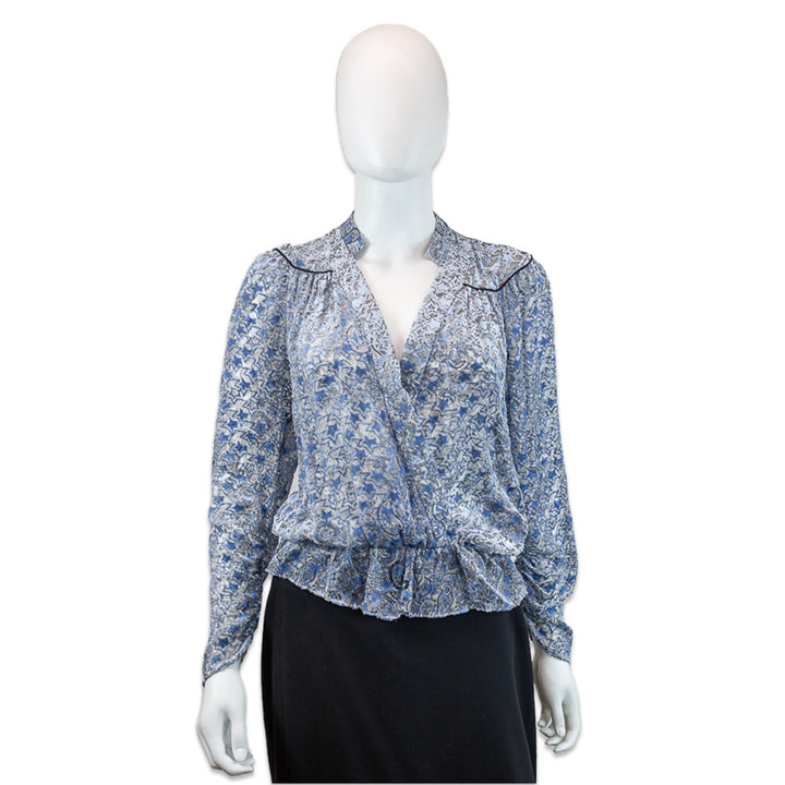 Zadig & Voltaire Tori Paisley Blue Velour Long-Sleeve Blouse