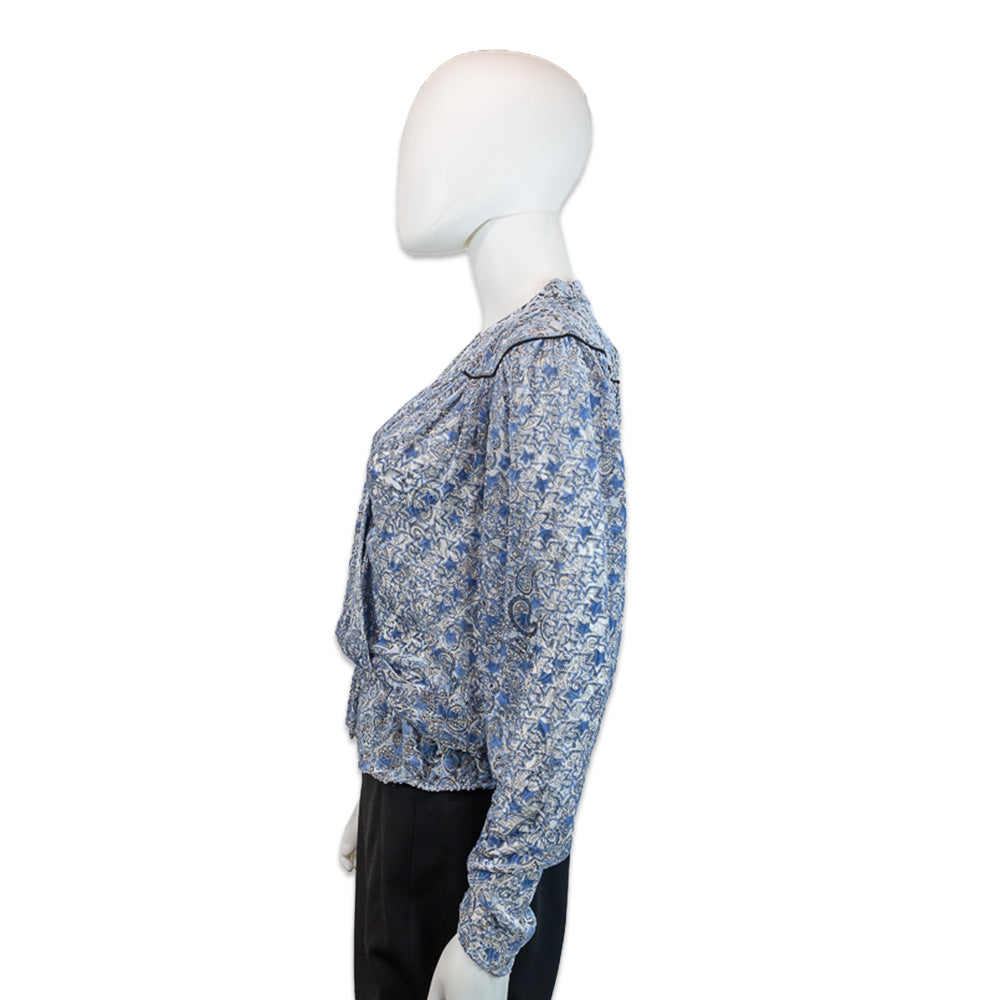 Zadig & Voltaire Tori Paisley Blue Velour Long-Sleeve Blouse