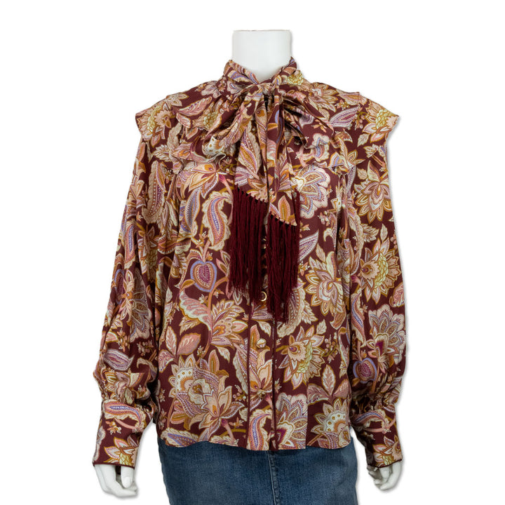 Zimmerman Maroon and Orange Paisley Printed Long Sleeve Top