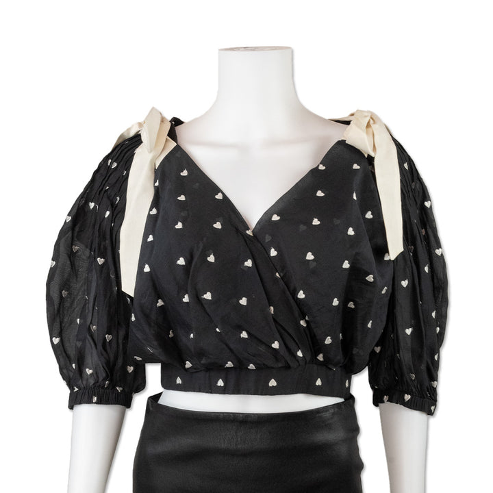 Zimmermann x Barneys Black Heart Print Cropped Shirt with Bows