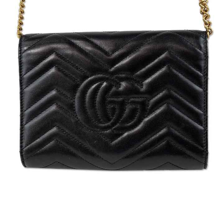 Gucci Black Leather GG Marmont Wallet on Chain