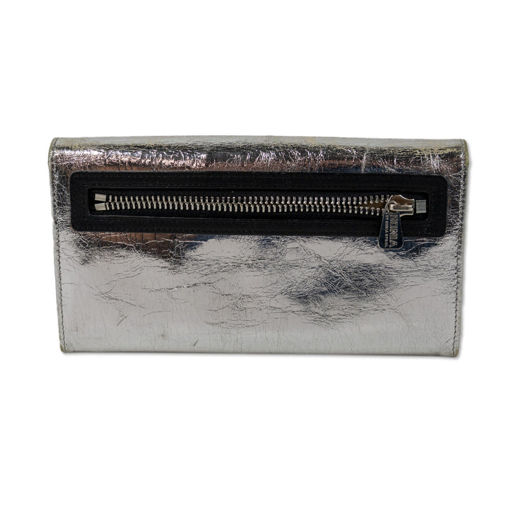 Sonia Rykiel Silver Metallic Leather Wallet