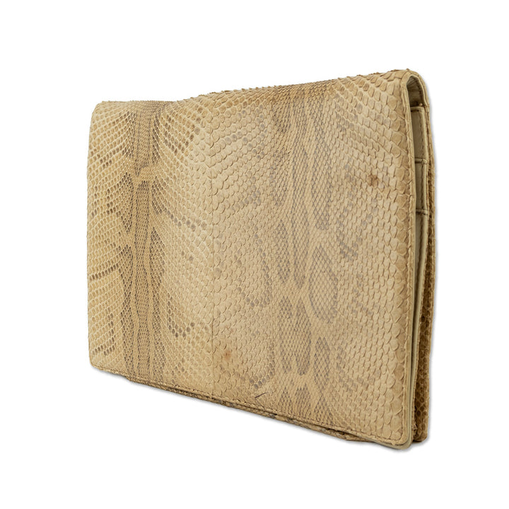 Bottega Veneta Beige Snakeskin Clutch