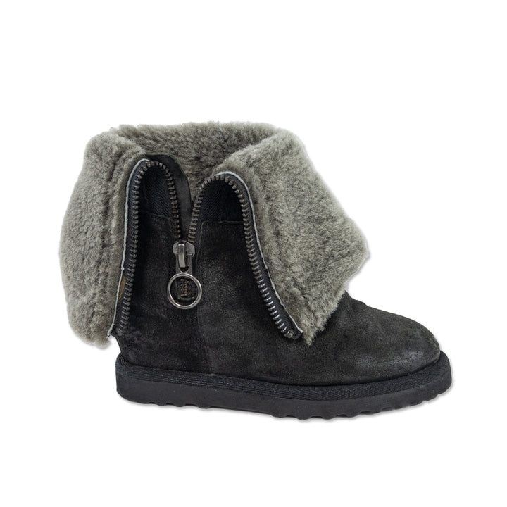 Ash Yorki Black Suede Hidden Wedge Faux Fur Boots