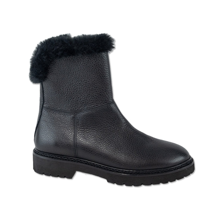 Aquatalia Marilena Black Leather Faux Fur-Trim Winter Boot