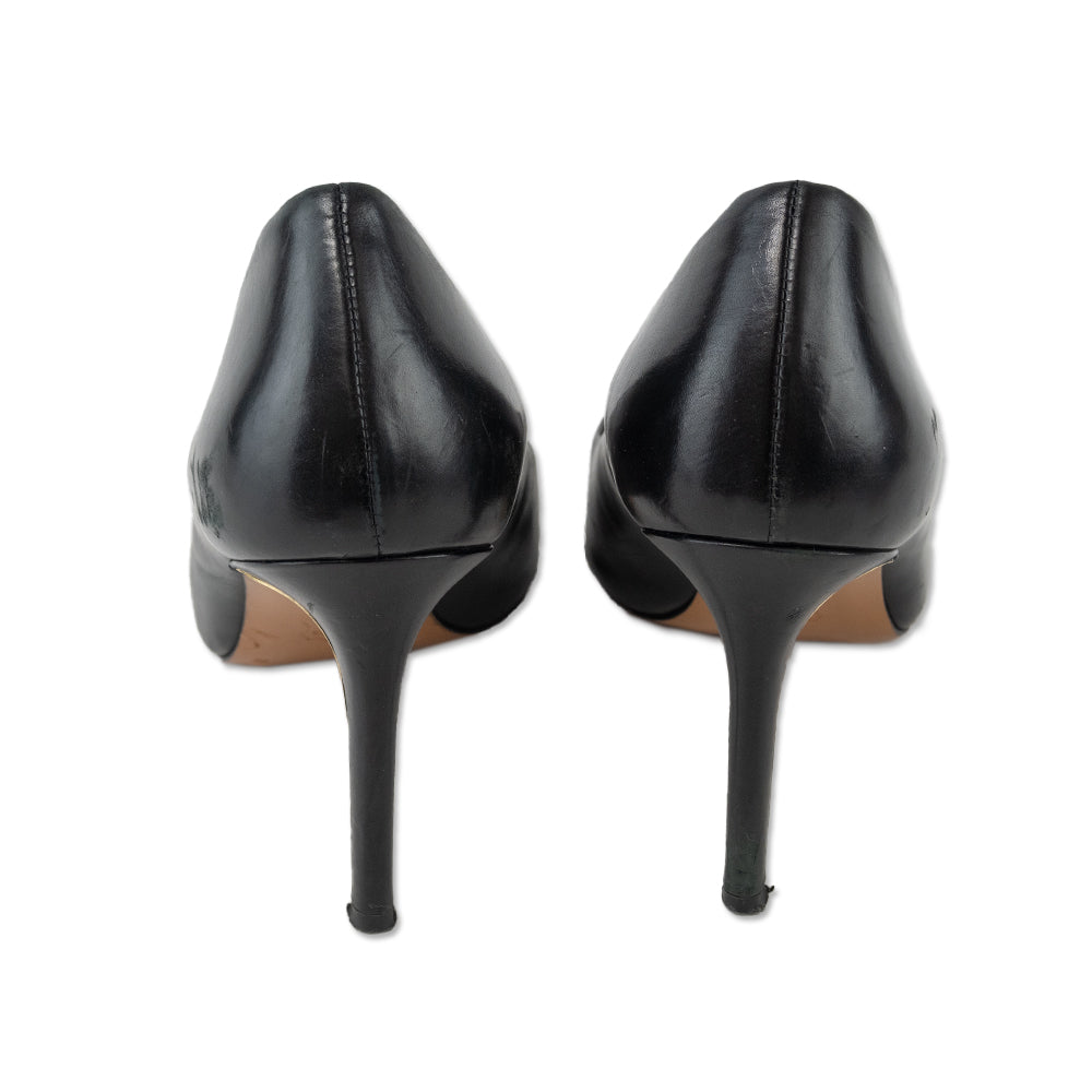 Tory Burch Black Leather Gold Heel Breast Accent Pumps