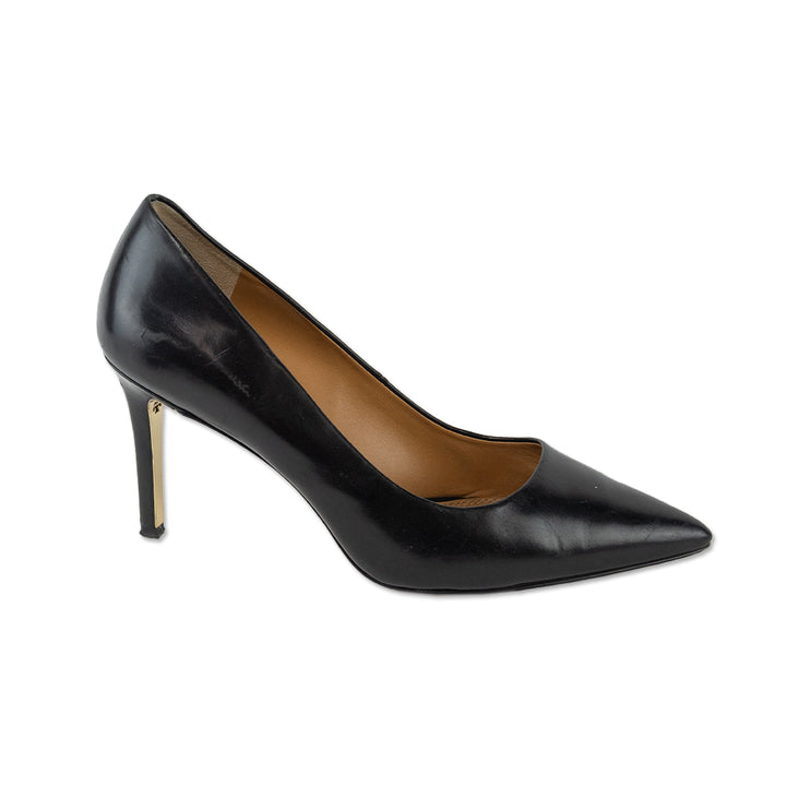 Tory Burch Black Leather Gold Heel Breast Accent Pumps