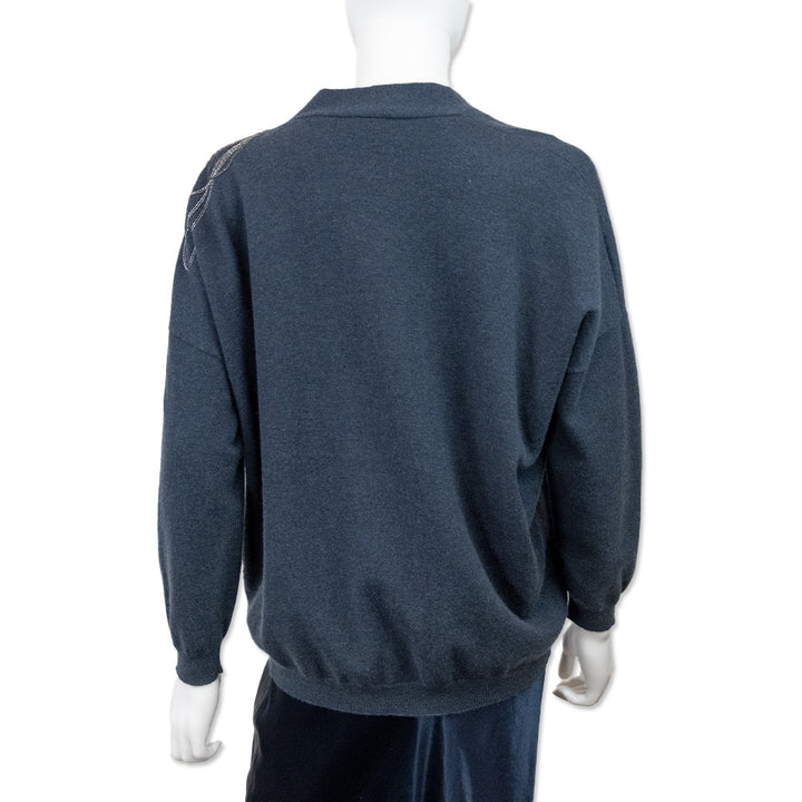 Brunello Cucinelli Blue Cashmere Monili Bead Accent Cardigan