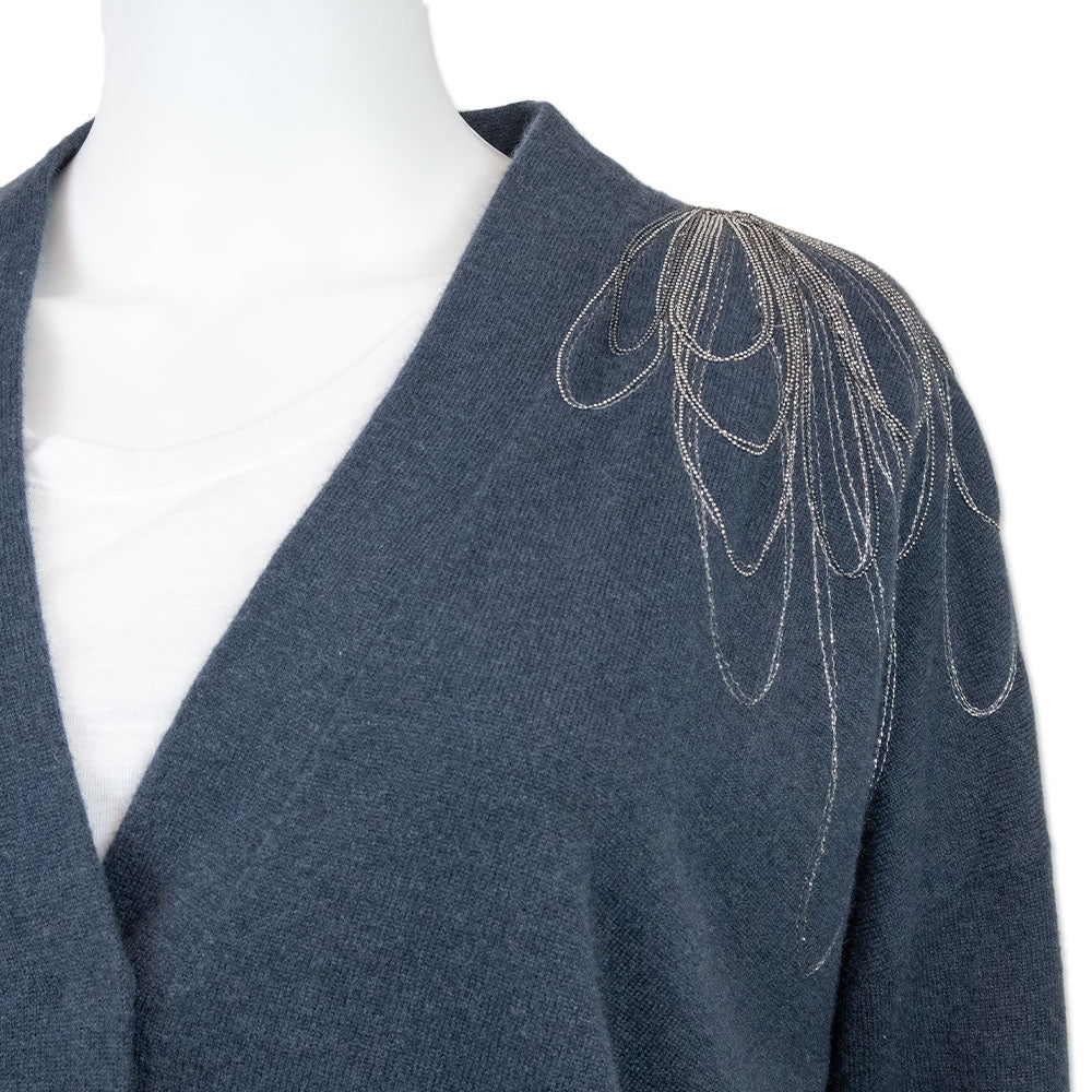 Brunello Cucinelli Blue Cashmere Monili Bead Accent Cardigan