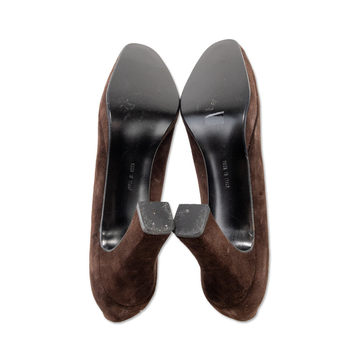 Salvatore Ferragamo Brown Suede Platform Pumps