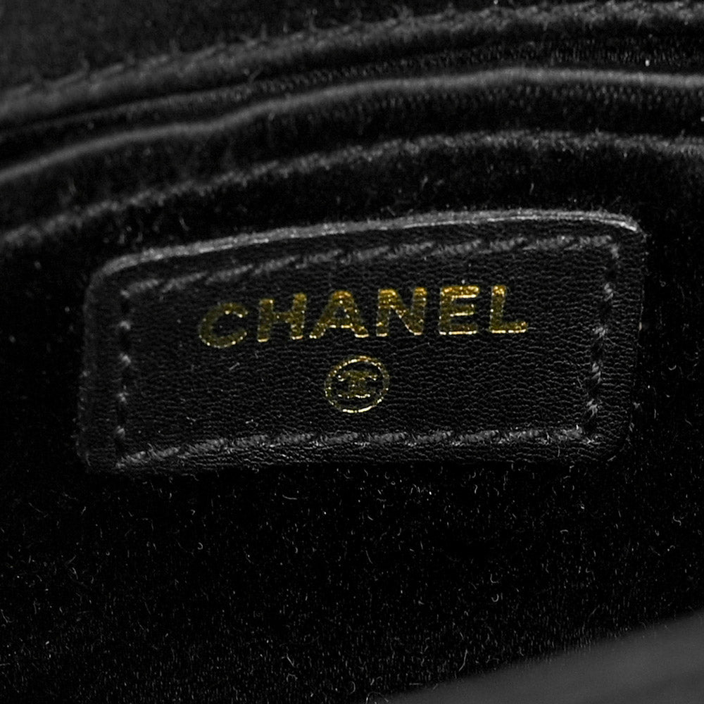 Chanel Black Satin Extra Mini Square Quilt Camellia Flap Bag