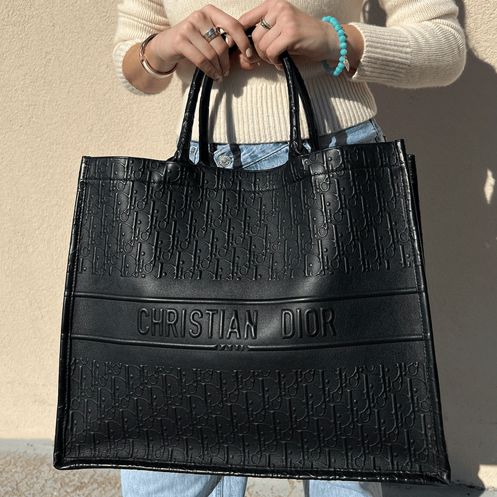 Christian Dior Black Leather Oblique Embossed Large Book Tote