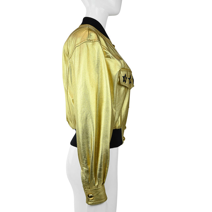 Escada Vintage Gold Leather Bomber Jacket