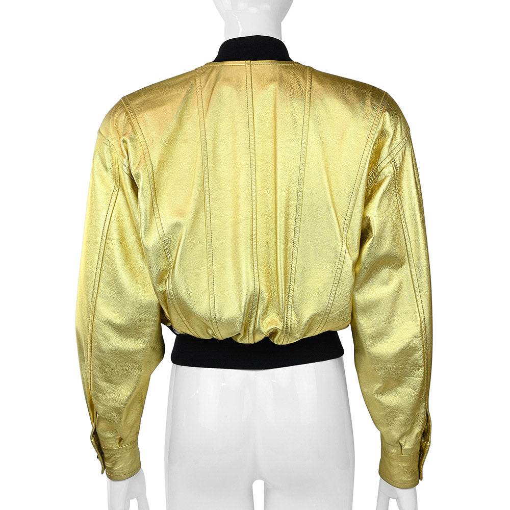 Escada Vintage Gold Leather Bomber Jacket