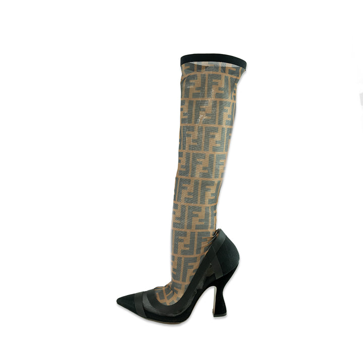 Fendi Zucca Mesh Colibri Knee High Boots