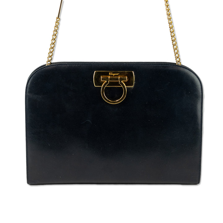 Salvatore Ferragamo Diana Navy Leather Clutch