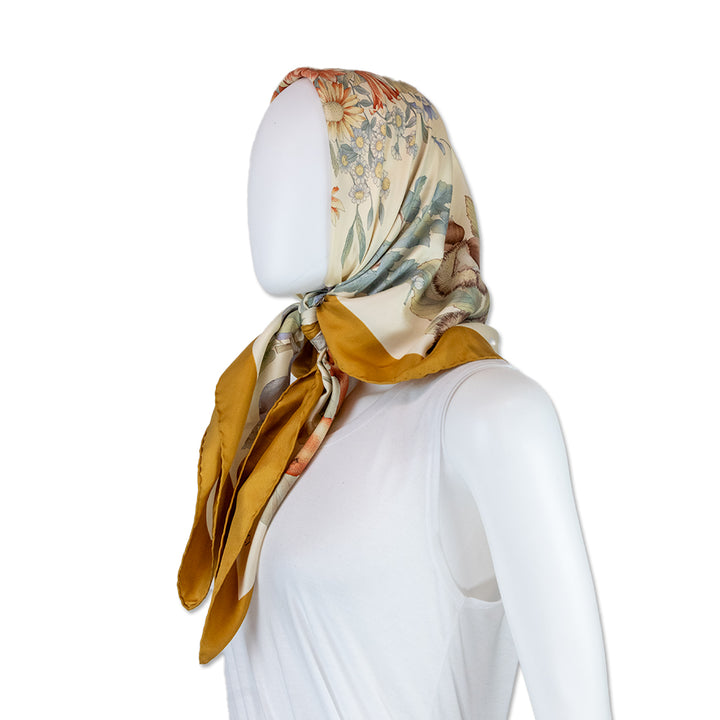 Gucci Yellow Pomegranate Motif Silk Scarf