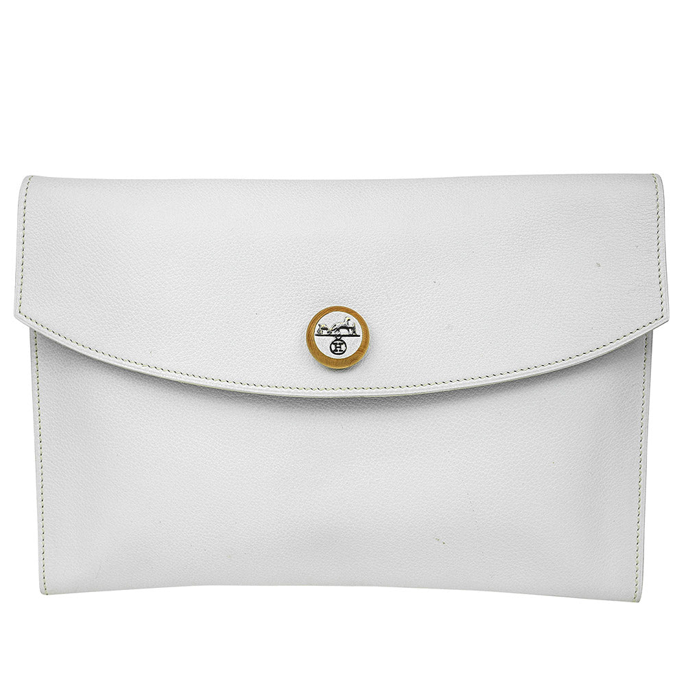 Hermès White Leather Gulliver Rio Clutch