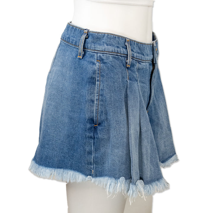 Ramy Brook Mid-Rise Pleated Mini Denim Skort